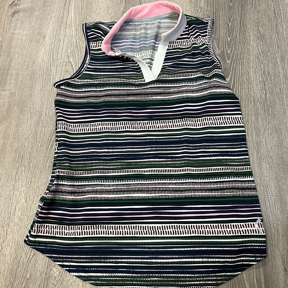 Jofit Navy, White & Pink Striped Sleeveless Golf Polo